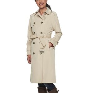 London Fog Womens 3/4 Length Double-Breasted Trench Coat With Belt, Stone